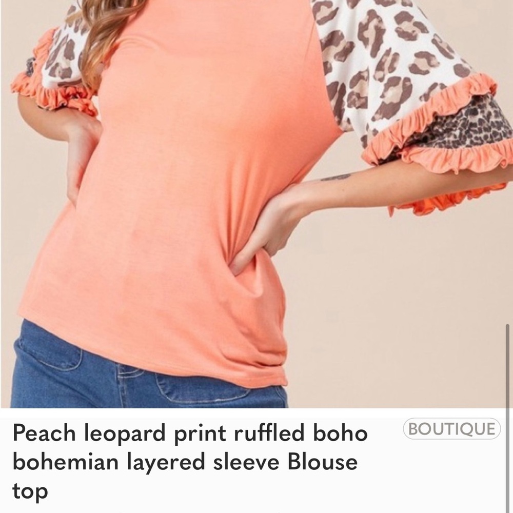Peach Leopard Print Boho Bohemian Layered Sleeve … - image 4